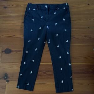 Navy Pants with White Embroidery